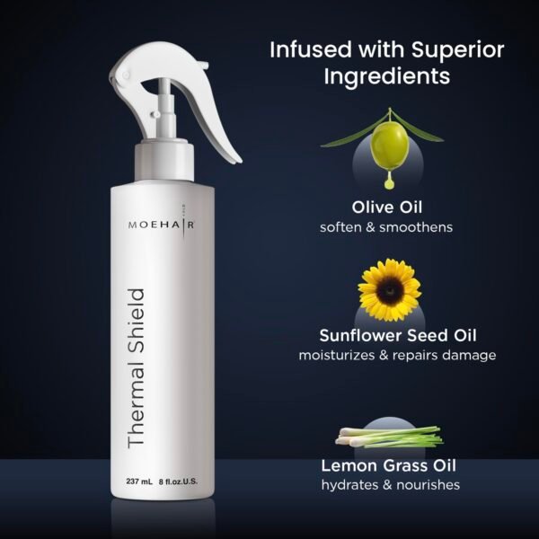 MOEHAIR Professional Grade Heat Protection Spray for Color-Treated and Natural Hair, Thermal Protection for Hair, Tames Flyaways, Reduces Frizz, Adds Shine, Split End Treatment, 8 Fl Oz - Image 3