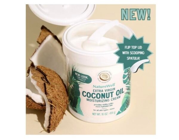 NATURE WELL Extra Virgin Coconut Oil Moisturizing Cream for Face, Body, & Hands, Anti Aging, Firming, Restores Skin's Moisture Barrier, Provides Intense Hydration For Dry & Dull Skin (16 Oz) - Image 4