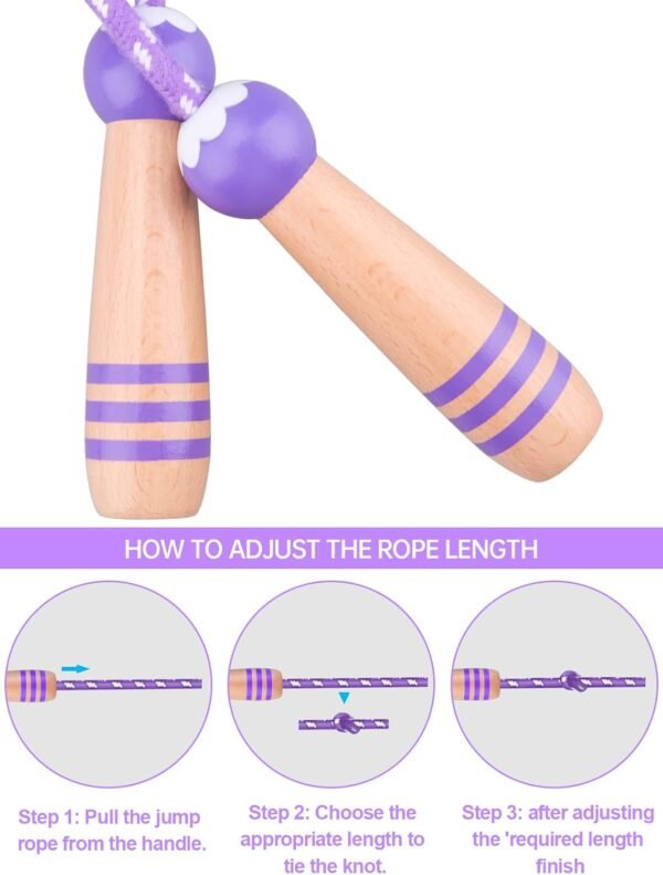 Lorvain Jump Rope for Kids, Adjustable Kids Jump Ropes for Girls Boys Toddler Fitness, Cotton Skipping Rope with Wooden Handle for Outdoor Fun Activities Exercise - 2 Pack - Image 7