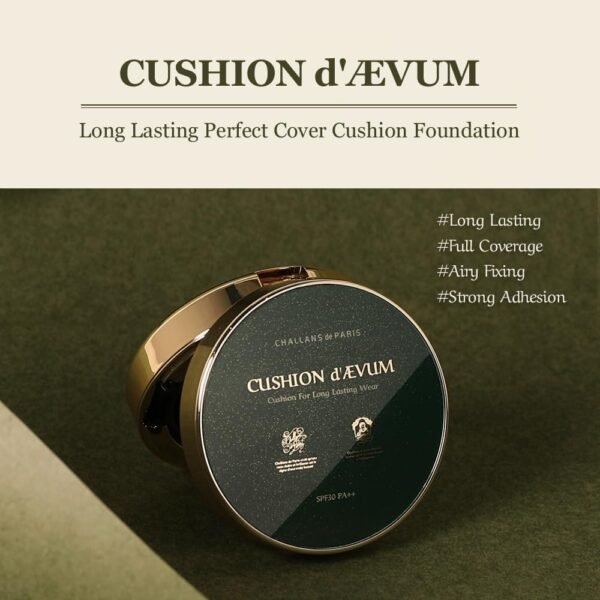 [CHALLANS de PARIS] CUSHION aevum Cream Foundation, Flawless Coverage of Skin Imperfections and Uneven Skin Tone, Long-Lasting Wear, Suitable for All Skin Types and Tones (21 Bright Ivory) - Image 3