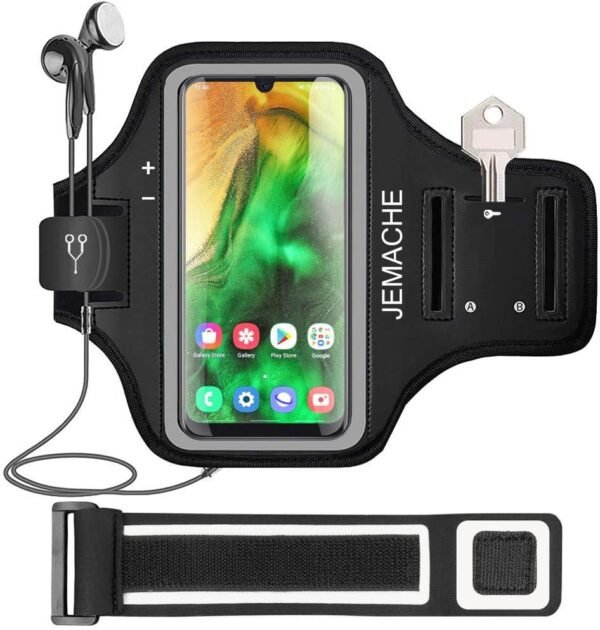 Galaxy A55 A54 A53 Armband, JEMACHE Water Resistant Gym Running Workouts Arm Band for Samsung Galaxy A51 A52 A53 A54 A55 (5G) with Card Holder (Black) - Image 2