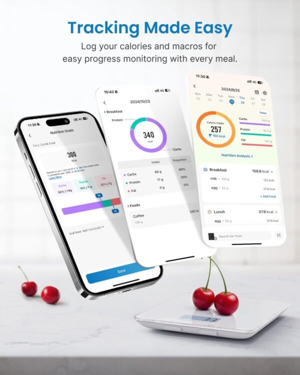 RENPHO Food Scale with Nutritional Calculator, Digital Kitchen Scale for Weight Loss, Smart Food Weight Scale with App for Macro Keto Calorie Cooking, Grams and Ounces, White, 11lb/5kg - Image 4