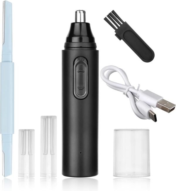 Nose & Eyebrow Hair Trimmer for Women Men,Painless Rechargeable Ear & Nose Hair Trimmer Clipper,Portable Facial Hair Removal and Eyebrow Razor (Black) - Image 2