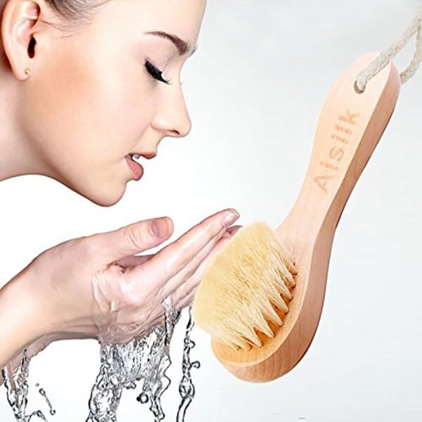 Wooden Facial Cleansing Brush Natural Bristles Wood Handle Wash Clean Exfoliate Scrub Cleaning Brushing Exfoliating Exfoliation Skin Care Face Cleanser Brushes 2 Pack Set - Image 5