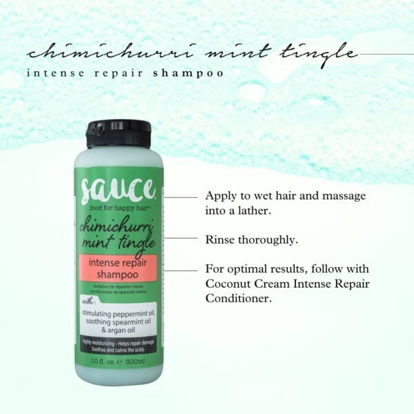 SAUCE BEAUTY Intense Repair Shampoo - Chimichurri Mint Tingle Hair Repair Shampoo - Hydrating Shampoo for Damaged Hair - Paraben and Sulfate-Free Hair Shampoo With Argan & Peppermint Oil (10 Fl Oz) - Image 7