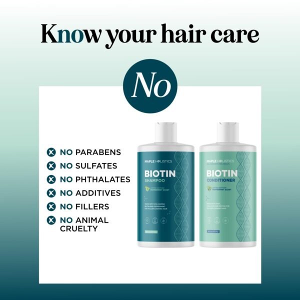 Volumizing Biotin Shampoo and Conditioner Set - Sulfate Free Shampoo and Conditioner for Dry Damaged Hair Care - Thinning Hair Shampoo and Conditioner with Nourishing Biotin and Argan Oil (Mint) - Image 8
