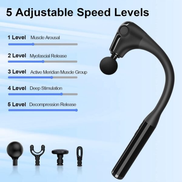Massage Gun with Extension Handle,Massage Gun Deep Tissue 10mm,Back Massager for Pain Relief Deep Tissue for Shoulder Neck Waist Legs,Percussion Muscle Massage Gun with 4 Massage Heads 5 Speed Level - Image 6