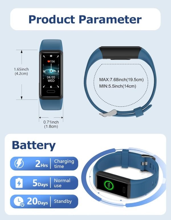 Fitness Tracker, Fitness Watches for Men Women with 24/7 Heart Rate Monitor Sleep Tracker Step/Calorie Counter Stopwatch Pedometer IP68 Waterproof - Image 8