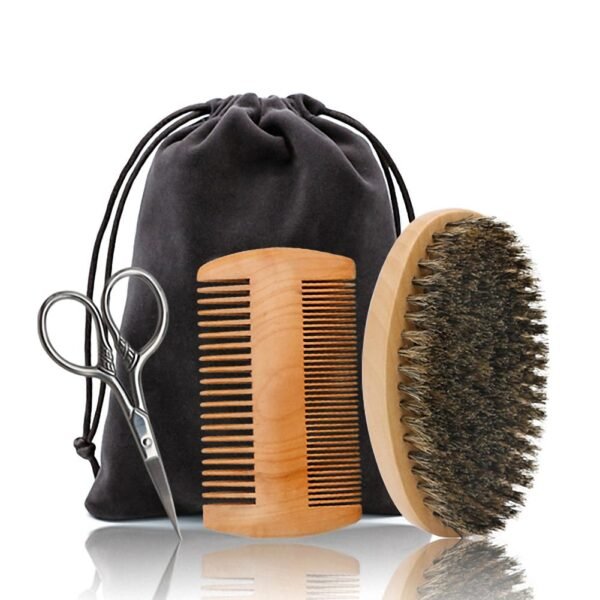 Hair Dough Beard Brush & Comb, Scissors Set for Men, Set Includes Soft Boar Bristle Brush, Bamboo Wide Tooth Comb, and Mustache Trimming Scissors, Straighten & Soften Your Beard - Image 2
