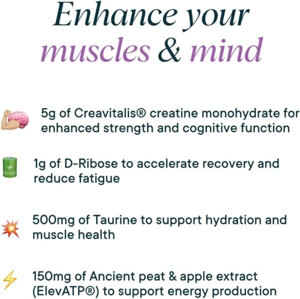 Ora Organic Creatine Monohydrate Powder - German-Sourced Creavitalis for Strength, elevATP for Energy, D-Ribose & Taurine for Recovery - Creatine for Women & Men - Acai Berry Flavor, 30 Servings - Image 4