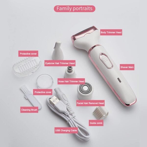 Electric Razor for Women,Hair Trimmer for Face Nose Eyebrow Beard Mustache Arm Leg Armpit Bikini,Painless Rechargeable Portable 4 in 1 Womens Body Shavers Set - Image 7