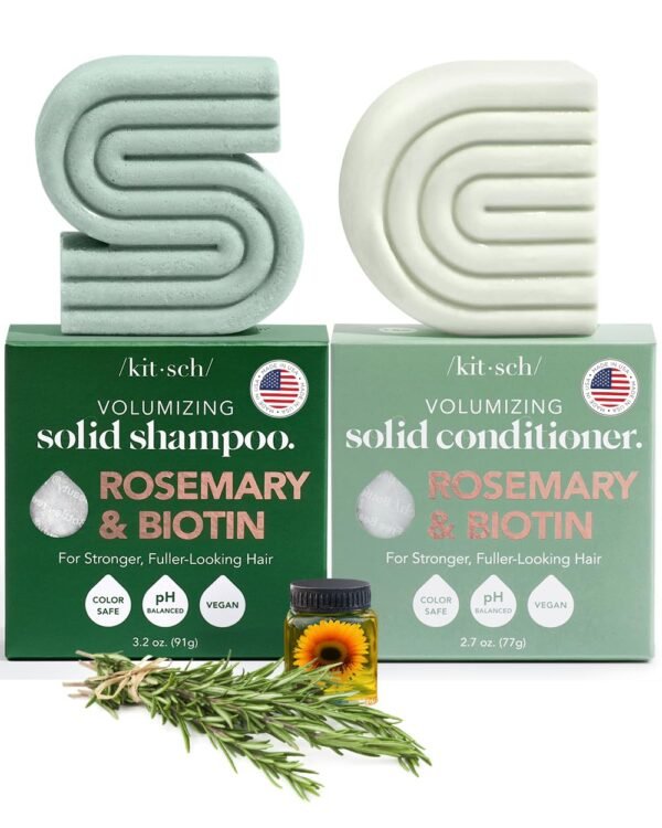 Kitsch Rosemary & Biotin Shampoo and Conditioner Bar Set for Thinning Hair - Volume Shampoo & Conditioner Bar for Men and Women, Hair Thickening & Regrowth Combo, Paraben Free, Made in USA - 2pcs - Image 2