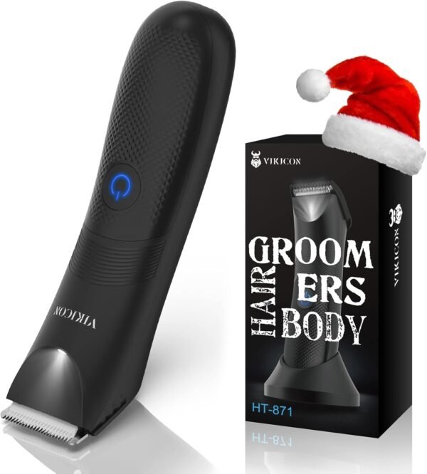 VIKICON Manscape Trimmer for Men - IPX7 Waterproof Ball Trimmer w/Light & Ceramic Blade, Body Groomer for Pubic/Body/Groin Grooming, Electric Razor Shavers, USB-C Charging, No Nicks, Gifts for Him Dad - Image 2