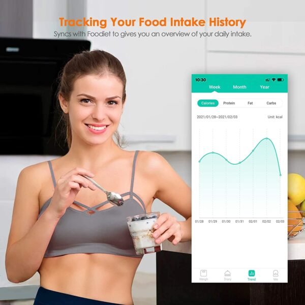 Digital Food Scale, WeGuard Kitchen Scale Weight Grams and oz with Nutritional Calculate via Smartphone APP, Food Weight Scale for Cooking, Baking, and Weight Loss, 5 Units, Tempered Glass Black - Image 6