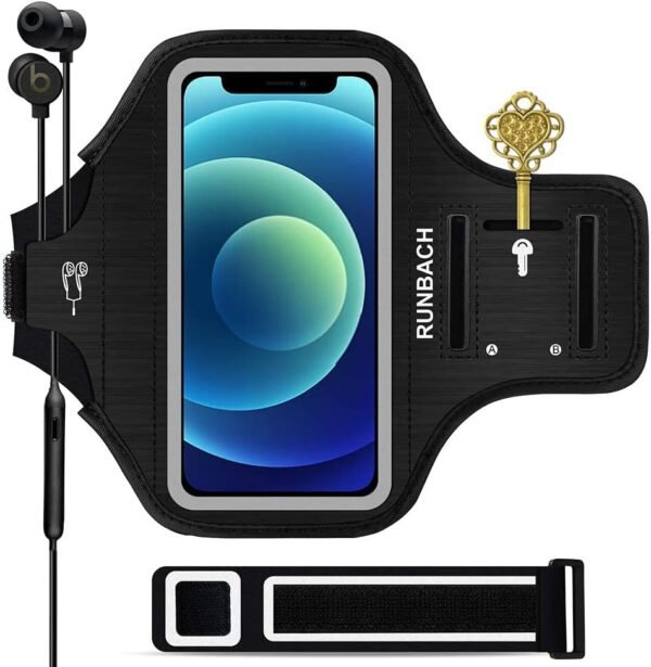 Armband for iPhone 13 Mini/12 Mini/11 Pro/iPhone X/XS,Sweatproof Running Exercise Gym Bag with Card Slot(Black) - Image 2