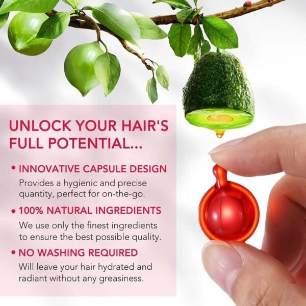 Hair Treatment Oil For Damaged Hair, Hair Treatment Serum For Frizzy & Dry Hair, Hair Vitamin Oil Capsules with Argan, Avocado, Moroccan Oil, Anti Frizz Leave in Conditioner with Vitamin A, C, E & B5 - Image 4