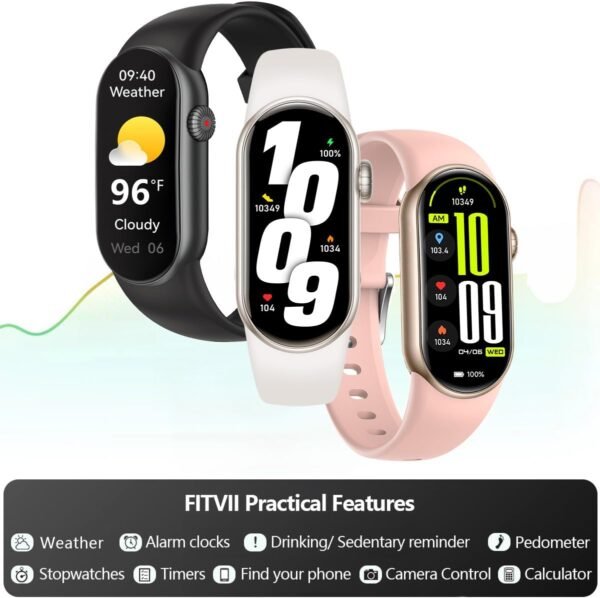 FITVII Ole Fitness Tracker, 1.6'' AMOLED Fitness Watch with 24/7 Heart Rate and Blood Pressure Monitor, Blood Oxygen Sleep Tracking Step Calories Counter IP68 Waterproof Activity Tracker for Women Men - Image 8