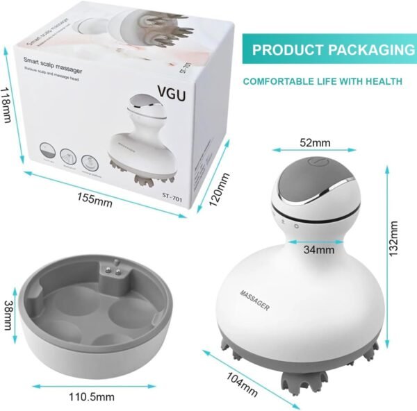 VGU Rechargeable Scalp Massager with Multi-Node Design, Promotes Hair Growth, Relieves Stress, Waterproof, Portable Handheld Head Massager - Image 9