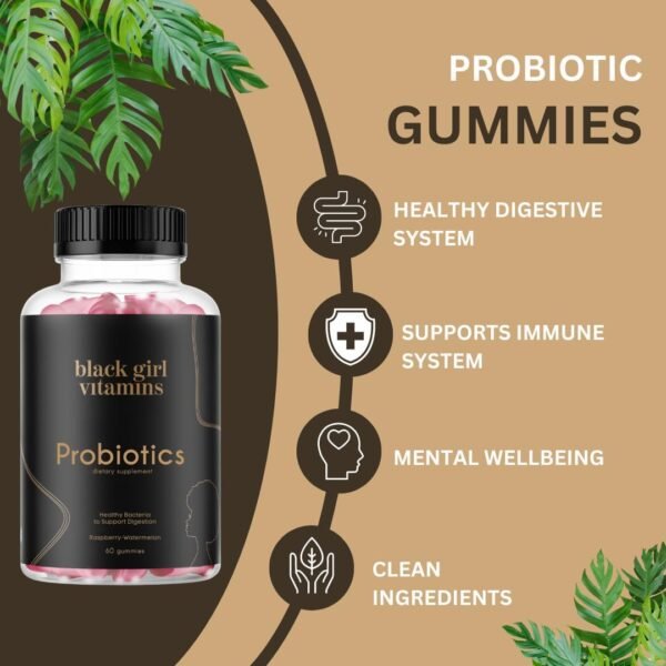 Black Girl Vitamins - Probiotic Gummies for Digestive Health and Immune Support, Gluten-Free Vitamins, (Raspberry-Watermelon), 60ct - Image 3