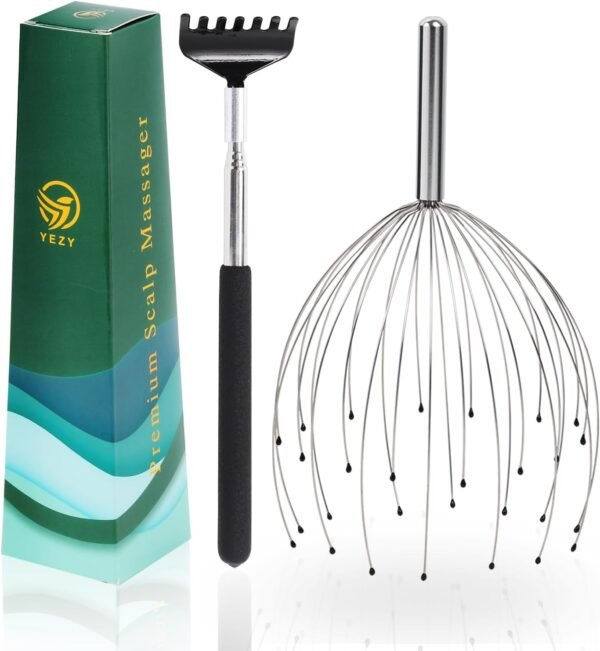 YEZY Head Massager 28 Fingers Head Scratcher Scalp Massager, Back Scratcher, Back Massager, Stocking Stuffers for Head Massage Back Massage (Silvery) - Image 2