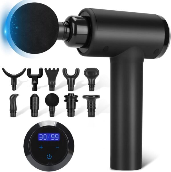 Massage Gun Deep Tissue, Muscle Percussion Back Neck Head Handheld Hammer Massager for Athletes, 30 Speed Level, LED Touch Screen, Long Battery Life with 10 Heads - Image 2