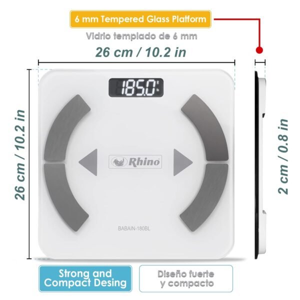 RHINO Smart Scale for Body Weight, High Precision, Bluetooth, Fitdays App, iOS and Android, Bathroom Wireless Machine for Fat, Muscle, BMI, 14 Body Indicators, 400lb (White) - Image 5