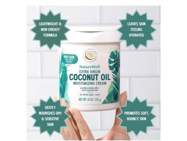 NATURE WELL Extra Virgin Coconut Oil Moisturizing Cream for Face, Body, & Hands, Anti Aging, Firming, Restores Skin's Moisture Barrier, Provides Intense Hydration For Dry & Dull Skin (16 Oz) - Image 3