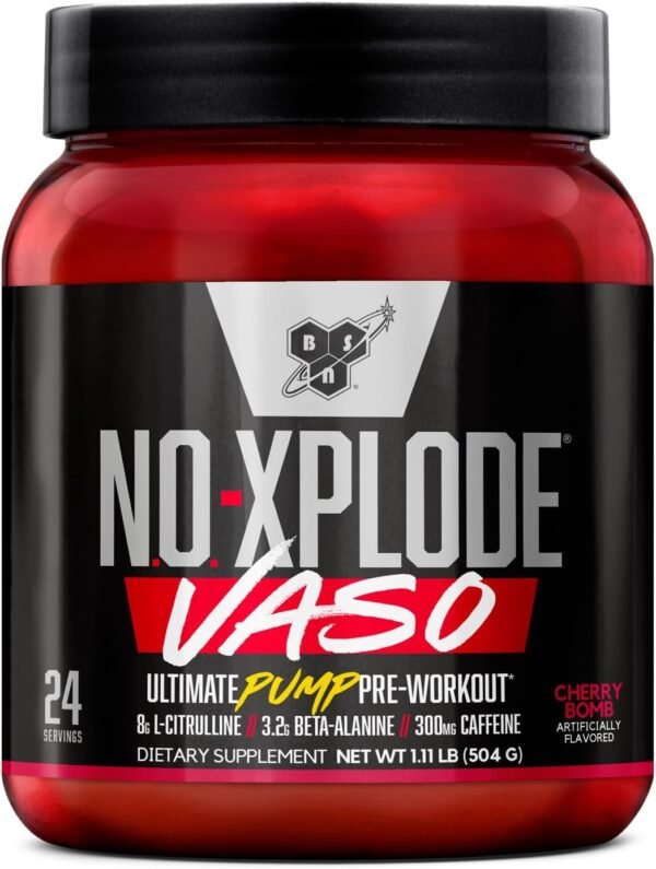 BSN N.O.-XPLODE Vaso Pre Workout Powder with 8g of L-Citrulline and 3.2g Beta-Alanine and Energy, Flavor: Cherry Bomb, 24 Servings - Image 2