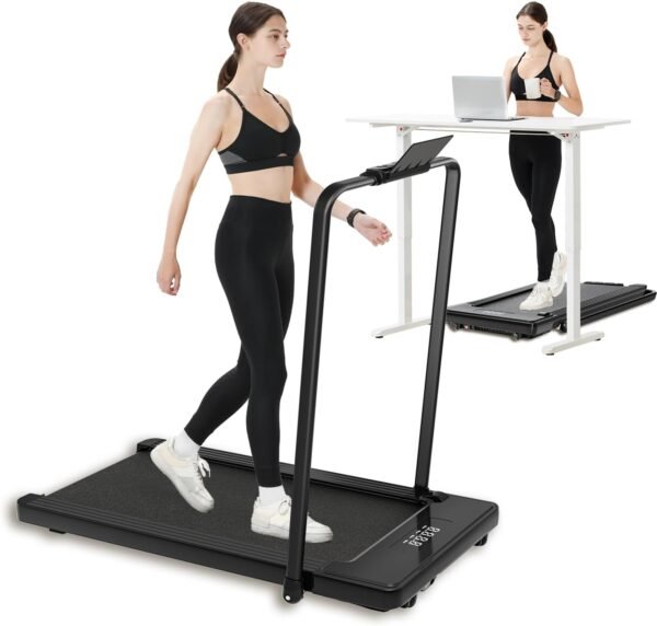 2 in 1 Folding Treadmill, Smart Walking Running Machine with Bluetooth Audio Speakers, Installation-Free，Under Desk Treadmill for Home/Office Gym Cardio Fitness - Image 2