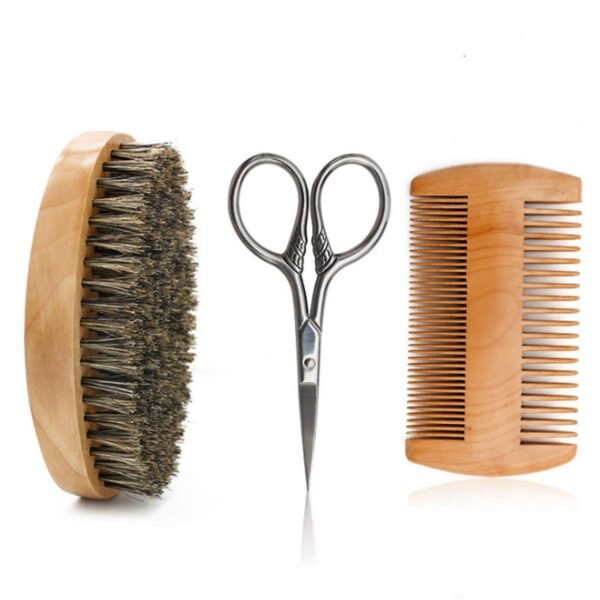Hair Dough Beard Brush & Comb, Scissors Set for Men, Set Includes Soft Boar Bristle Brush, Bamboo Wide Tooth Comb, and Mustache Trimming Scissors, Straighten & Soften Your Beard - Image 5