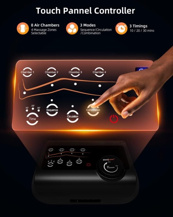 SHINE WELL Air Compression Leg Massager,Professional Leg Recovery System for Leg Muscle Revival,Sequential Compression Leg Therapy Device with 11 Intensities,4 Massage Area Selectable (Medium) - Image 5