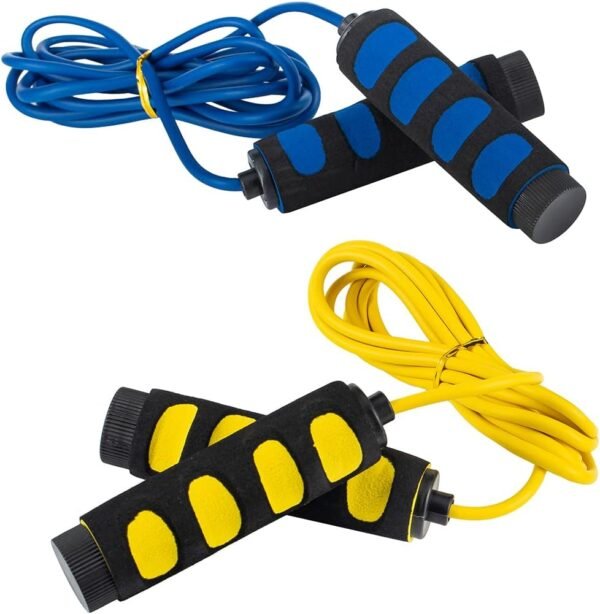 2-Pack Lightweight 9 Feet Adjustable Cable Kids Jump Rope with Anti-Slip Foam Grip Handles and Storage Bag BLUE & YELLOW - Image 3
