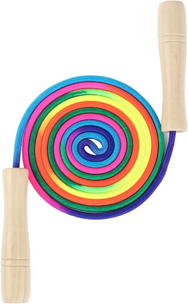Jump Rope Kids, 8.5ft Adjustable Cotton Skipping Rope with Wooden Handle for Boys and Girls Fitness Outdoor Exercise (Rainbow color) - Image 5