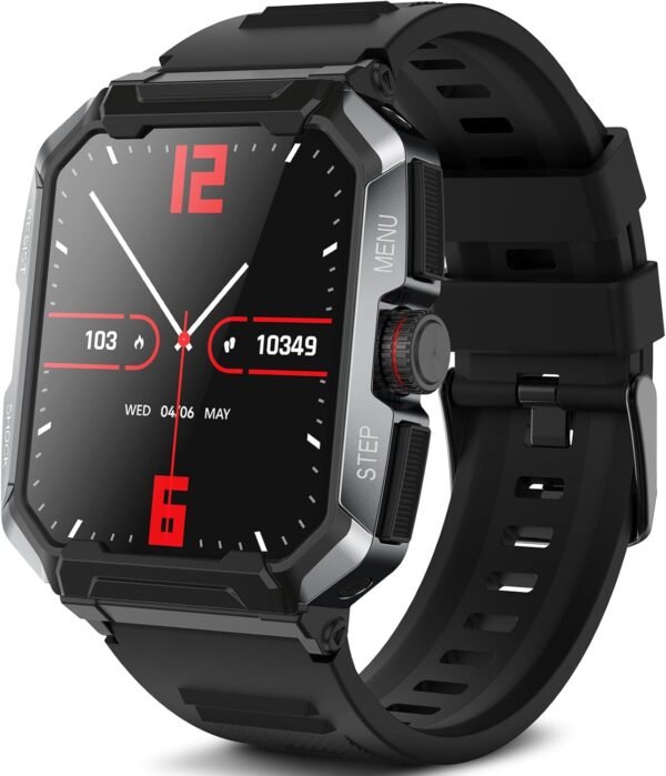 Smart Watch for Men(Answer/Make Call),1.85" 400mAh Military Smartwatch IP68 Waterproof Outdoor Fitness Watch with Heart Rate Blood Oxygen Sleep Monitor Compatible with iPhone and Android Phones - Image 2