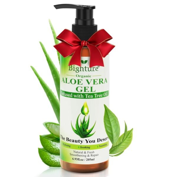 Organic Aloe Vera Gel with Tea Tree Oil for Face & Body, Freshly-cut Aloe Vera Gel Ideal for Skin, Scalp, & Hair Hydration, Calming Moisturizer for Soothing After Sun Care Relief, 6.93 oz - Image 9