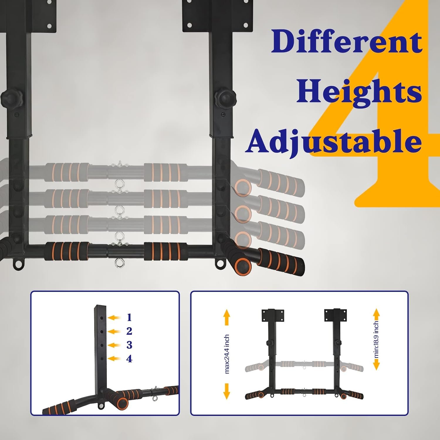 BDL Wall Mounted Pull Up Bar Chin Up bar Multifunctional Dip Station for Indoor Home Gym Workout, Power Tower Set Training Equipment Fitness Dip Stand Supports to 440 Lbs - Image 5