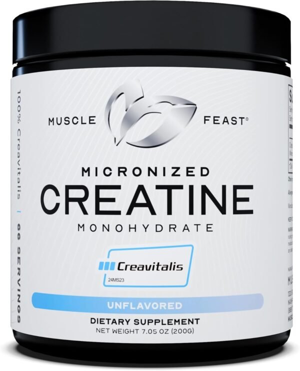 Muscle Feast Creavitalis Micronized Creatine Monohydrate Powder | Premium Pre-Workout or Post-Workout | Easy to Mix, Gluten-Free, Safe and Pure, Unflavored, 200g - Image 2