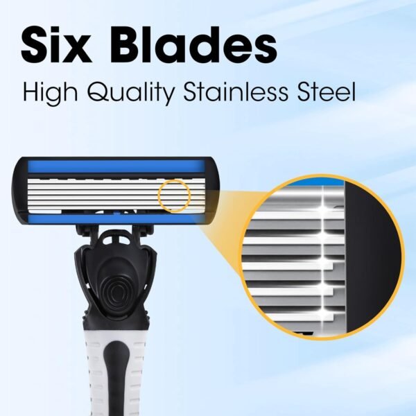 CXYARY Disposable Razors for Men, 6-Blade Razor Blades with Lubrication, 3 Razor & 30 Razor Blades Refills, 33PCS Men's Razor Blades & Cartridges - Black - Image 3