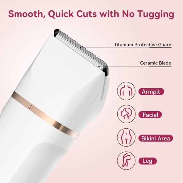 Electric Bikini Trimmer for Women - 4 in 1 Electric Shaver for Women, Waterproof Pubic Hair Trimmer and Facial Hair Remover, Replaceable Razors & Nose Hair Trimmer, Rechargeable Women's Grooming Kit - Image 3