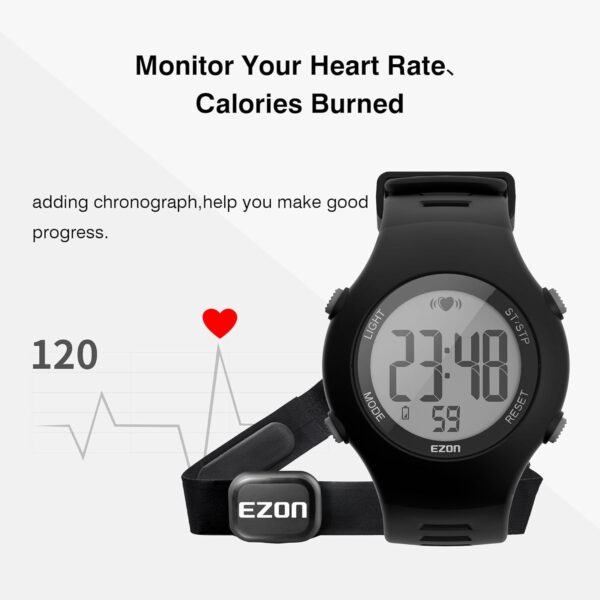 EZON Heart Rate Monitor Chest Strap and Digital Watch,5ATM Waterproof Fitness Tracker with HRM, Stopwatch and Hourly Chime - Ideal Fitness Presents for Men and Women - Image 8