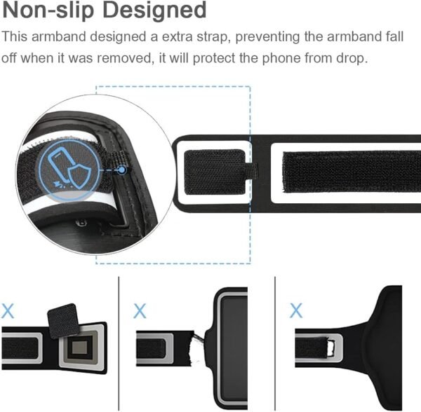 iPhone 13 Mini, 12 Mini Armband, JEMACHE Water Resistant Gym Workouts Running Phone Arm Band for iPhone 13Mini, 12Mini (Black) - Image 5