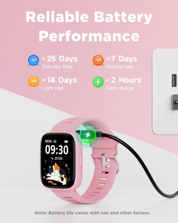 BIGGERFIVE Smart Watch for Kids, 1.8" Fitness Tracker Watch Pedometer, Heart Rate, IP68 Waterproof, Sleep Monitor, Calorie Step Counter, 5 Puzzle Games with/Without APP for Girls Teens 5-16 - Image 8