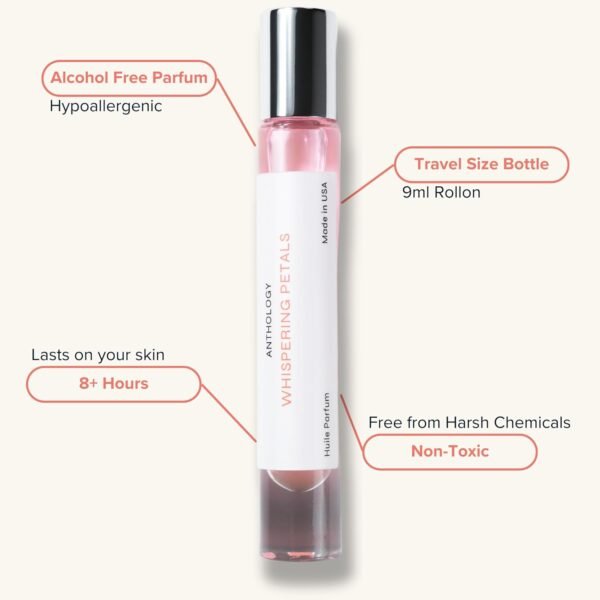 Anthology Whispering Petals Roll on Perfume Oil for Women 0.3oz 9 ML | Bergamot, Vanilla,Jasmine, Rose, Orchid | Alcohol-Free, Travel size Rollerball | Clean Fragrance - Image 3