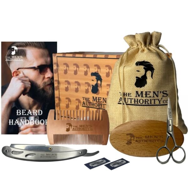 M. A. C.® Beard Kit for Men, Beard Grooming Kit Including Boar Brush, Trimming Scissor Beard Comb and Straight Edge Safety Razor & Blades-Ideal Beard Care Kit with Wooden Gift Box - Image 2