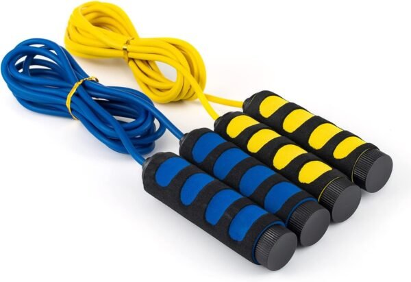 2-Pack Lightweight 9 Feet Adjustable Cable Kids Jump Rope with Anti-Slip Foam Grip Handles and Storage Bag BLUE & YELLOW - Image 2