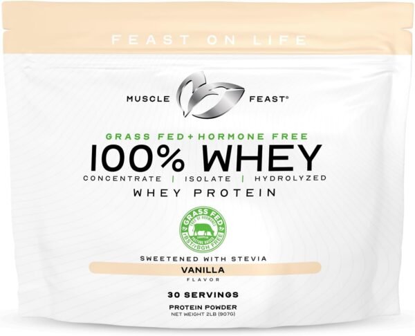 Muscle Feast 100% Grass-Fed Whey Protein, Pastured Raised Hormone Free All Natural, Vanilla, 2lb - Image 2