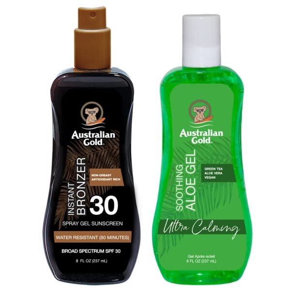 Australian Gold Sunscreen Gel Spray with Bronzer + Soothing After Sun Aloe Vera Gel, Hydrating Sunburn Relief & Broad Spectrum UVA/UVB SPF 15 Sunscreen Spray, Cruelty-Free & Vegan Skin Care Set - Image 2