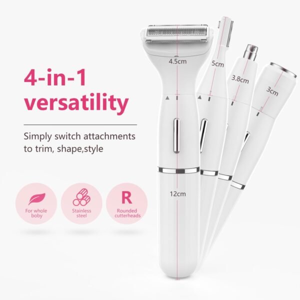 OWill Ear Nose Hair Trimmer for Men/Women 4in1 Flawless Eyebrow Facial Hair Remover Trimmer, Stainless Steel Blades, Type-C Charge, Waterproof, Suitable for Underarms Private Parts Moustache etc White - Image 3