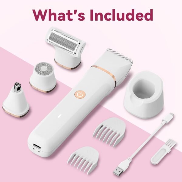 Electric Bikini Trimmer for Women - 4 in 1 Electric Shaver for Women, Waterproof Pubic Hair Trimmer and Facial Hair Remover, Replaceable Razors & Nose Hair Trimmer, Rechargeable Women's Grooming Kit - Image 8