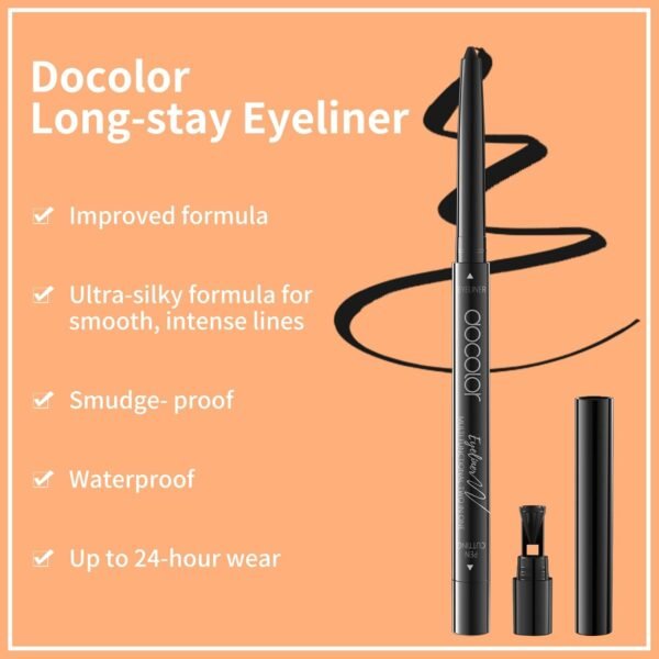 docolor Eyeliner Gel Eye Liner Pen Ultra-Pigmented Waterproof Smudge-proof Gel Eyeliner Pencil, Black - Image 5